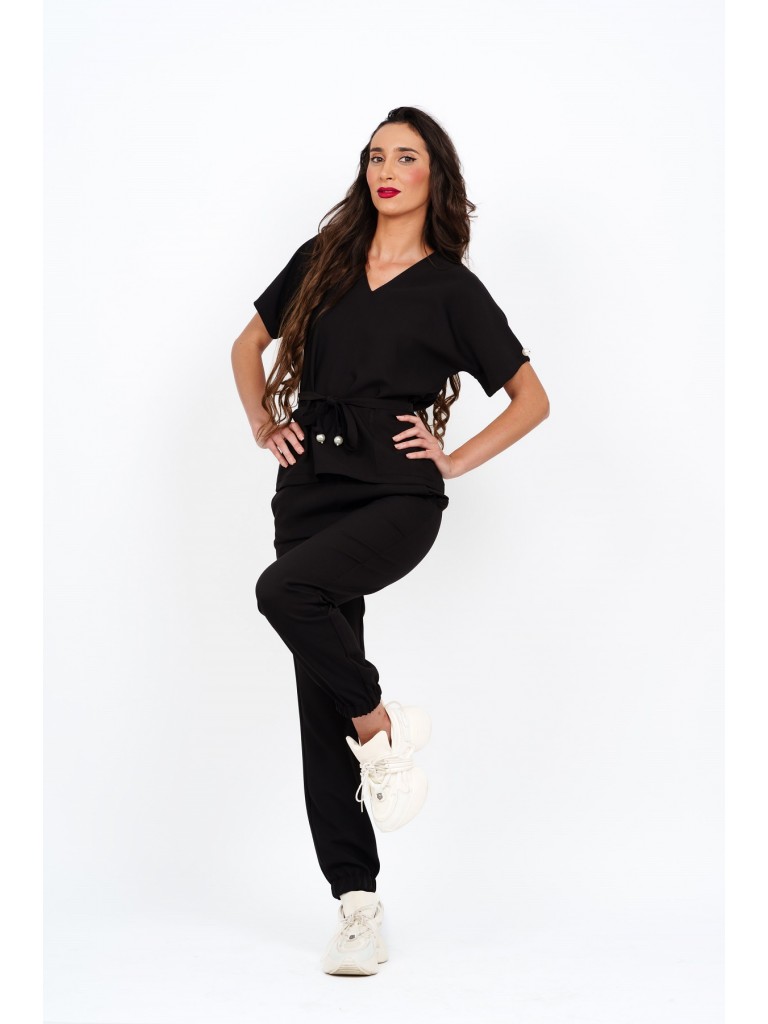 Costum medical dama, bluza si pantaloni, negru