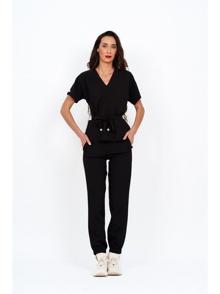 Costum medical dama, bluza si pantaloni, negru